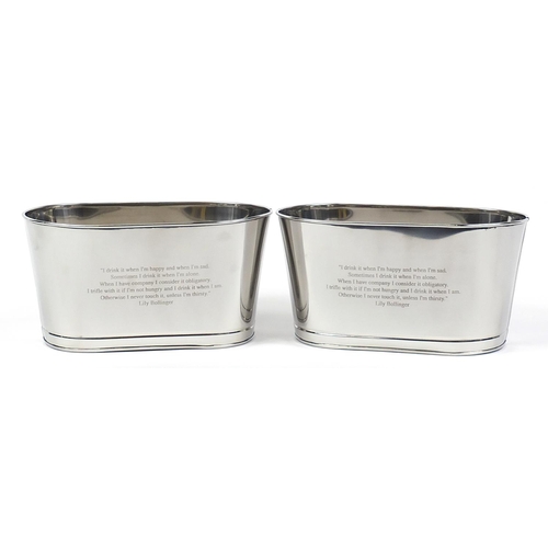 517 - Pair of Champagne buckets with Napoleon Bonaparte and Lily Bollinger mottoes, 18.5cm H x 35cm W x 20... 