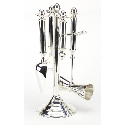 1228 - Novelty silver plated bar companion set including corkscrew and bottle opener, 28cm high