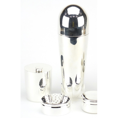 221 - Art Deco design silver plated cocktail shaker in the form of an aeroplane bomb, 24cm high