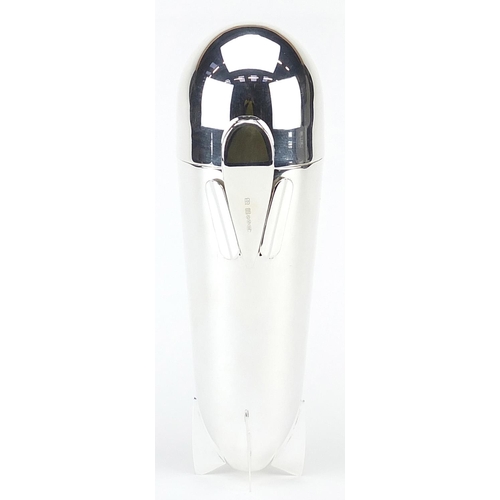 221 - Art Deco design silver plated cocktail shaker in the form of an aeroplane bomb, 24cm high