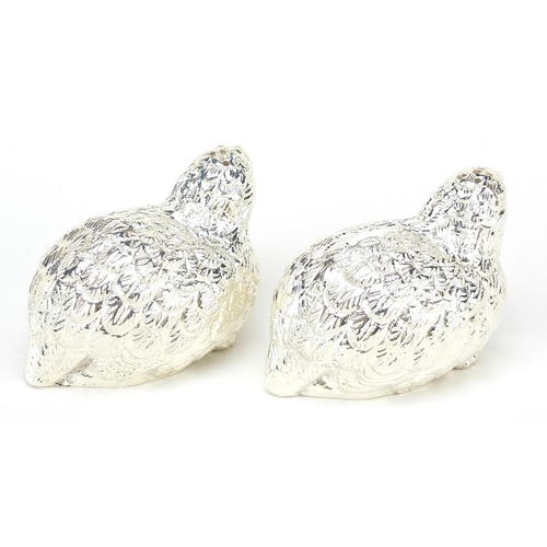 1365 - Two silver plated quail casters, 6cm in length