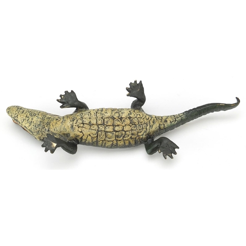 1277 - Cold painted bronze crocodile in the style of Franz Xaver Bergmann, 21.5cm in length