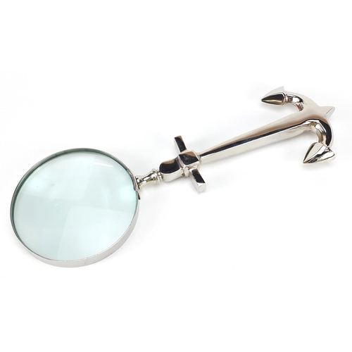 1275 - Novelty silver plated magnifying glass in the form of an anchor, 29.5cm in length