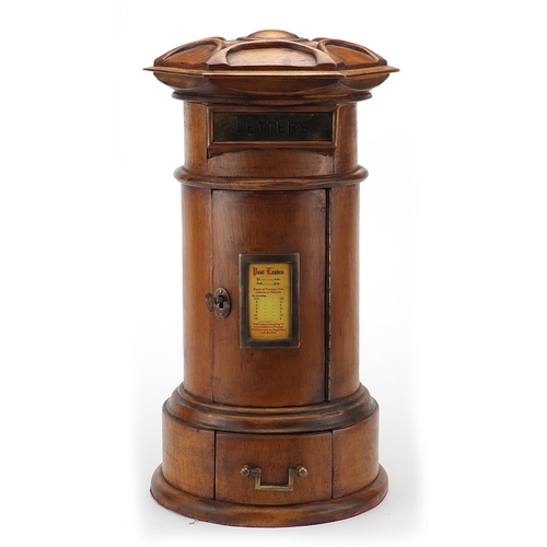 13 - Hardwood table top letter box in the form of a post box, 42cm high