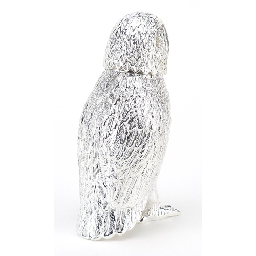 1187 - Large silver plated owl caster, 15cm high