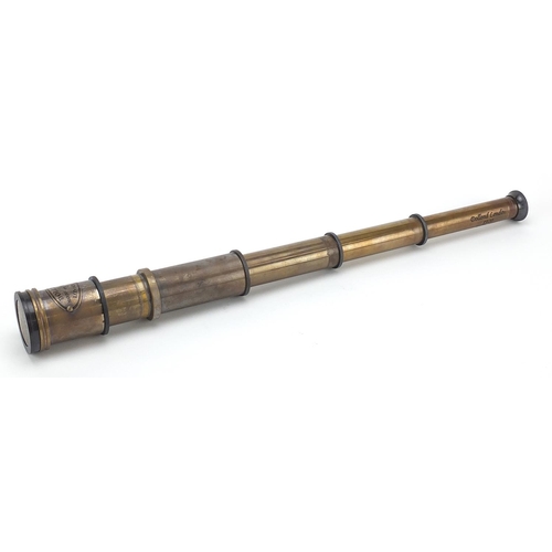 1303 - Naval interest marine three draw brass telescope with hardwood case, 14.5cm in length when closed