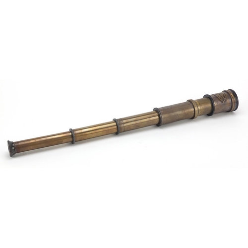 1303 - Naval interest marine three draw brass telescope with hardwood case, 14.5cm in length when closed