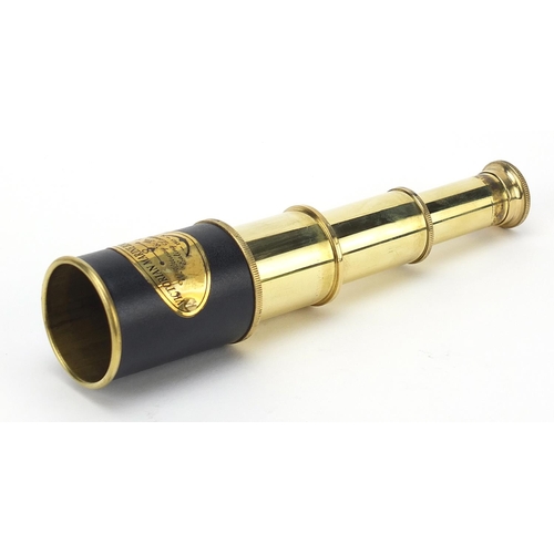 1319 - Naval interest marine brass three draw telescope with hardwood case, 7.5cm in length when closed