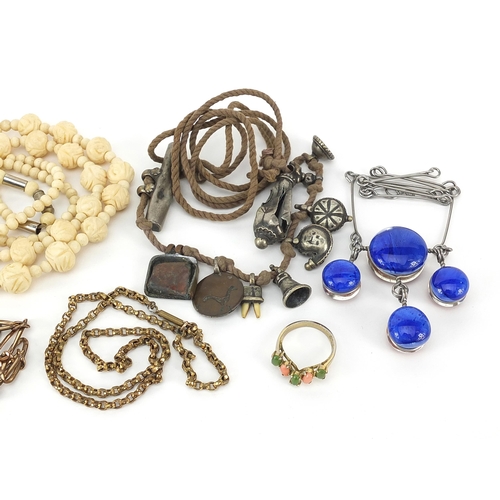 1097 - Antique and later jewellery including gold plated Longuard chain, glass necklace, Eastern necklace w... 