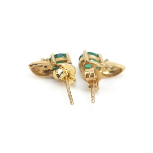 820 - Pair of 9ct gold emerald and diamond stud earrings, 1cm high, 1.3g