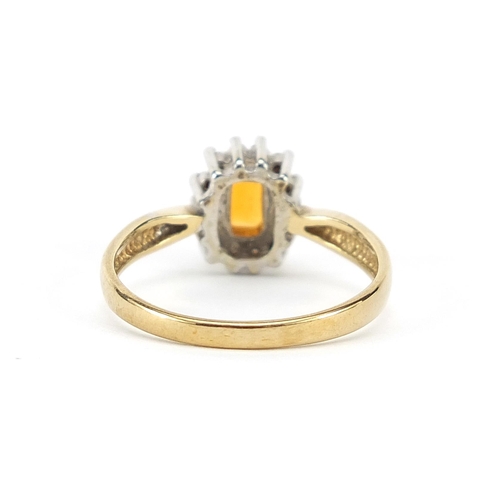 851 - 9ct gold citrine and diamond ring, size S, 3.3g