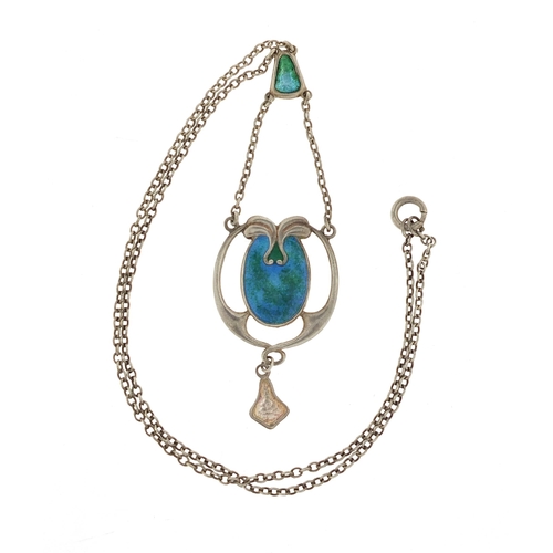 757 - Charles Horner, Art Nouveau silver and enamel necklace, Chester 1918, 38cm in length, 10.1g