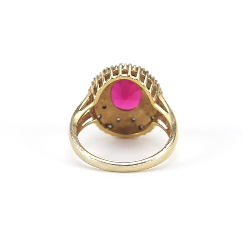 835 - Silver gilt ruby and diamond ring, size L, 3.6g