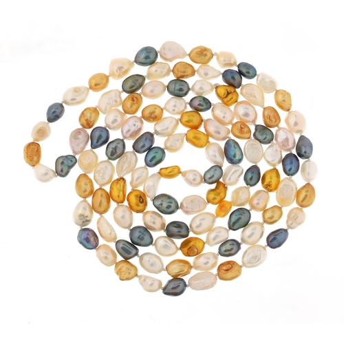 1098 - Freshwater multicoloured pearl necklace, 120cm in length, 89.5g