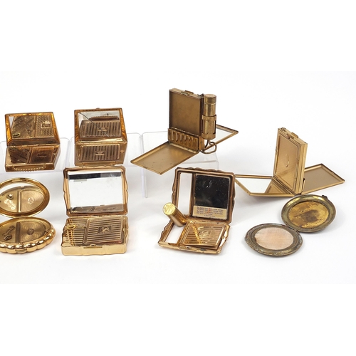 127 - Thirteen vintage compacts and cigarette boxes including examples in the form of a handbag and Kigu