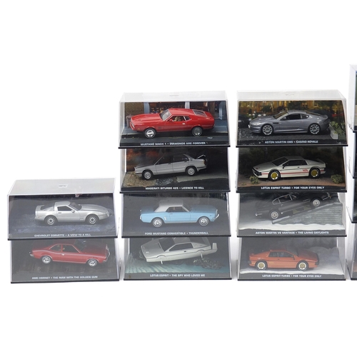 739 - Twenty four James Bond diecast vehicles with cases including Lotus Esprit Turbo For Your Eyes Only a... 