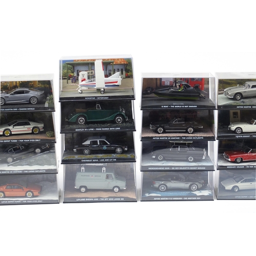 739 - Twenty four James Bond diecast vehicles with cases including Lotus Esprit Turbo For Your Eyes Only a... 