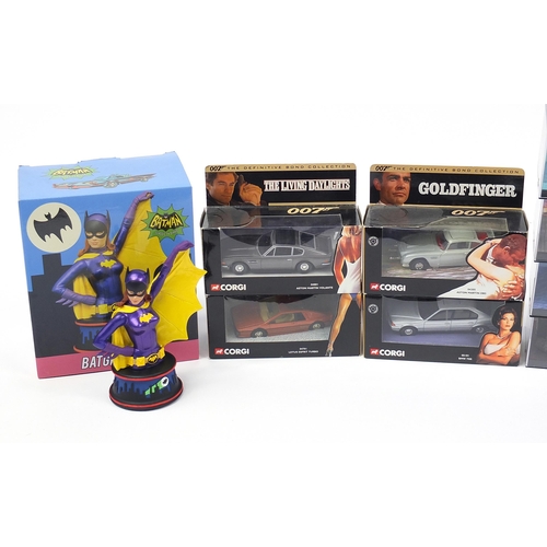 728 - James Bond and Batman diecast vehicles with cases including Corgi Tomorrow Never Dies