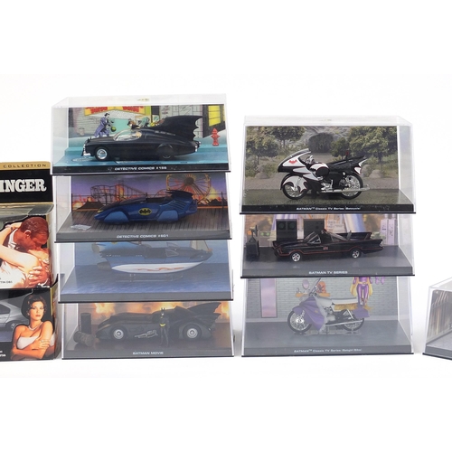 728 - James Bond and Batman diecast vehicles with cases including Corgi Tomorrow Never Dies