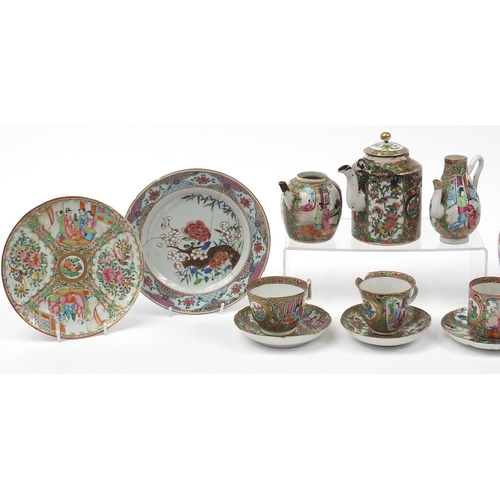 245 - Chinese Canton porcelain including a pair of vases, teapot and plates, the largest each 25cm high