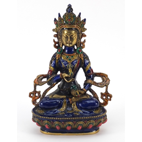 1224 - Chino Tibetan enamelled bronze figure of Buddha, 22.5cm high