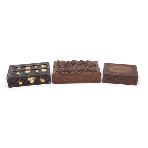 1349 - Three wooden boxes including an Anglo Indian porcupine quill example, the largest 20cm wide