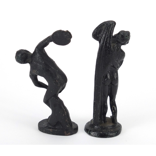 1364 - Two bronze metal sculptures including Discobolus, the largest 10cm high