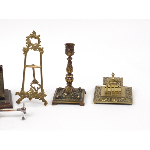 1425 - 19th century and later metalware including three classical bronzed bells, one with Napoleon Bonapart... 