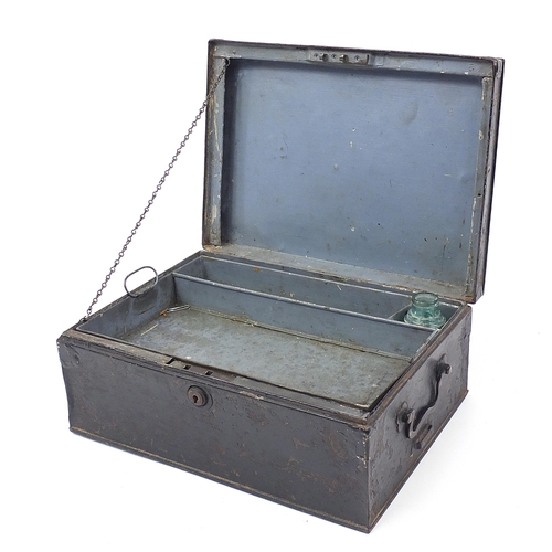 609 - Military interest tin travelling writing box with lift out interior inscribed Colonel Lemessurier Ro... 