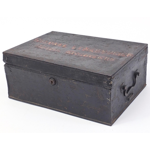 609 - Military interest tin travelling writing box with lift out interior inscribed Colonel Lemessurier Ro... 