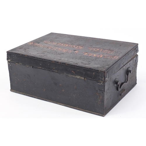 609 - Military interest tin travelling writing box with lift out interior inscribed Colonel Lemessurier Ro... 