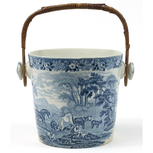 357 - Victorian blue and white Adams ironstone pail decorated in the Cattle Scenery pattern, 23.5cm high e... 