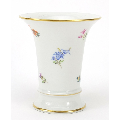 1518 - Meissen porcelain trumpet vase hand painted with flowers, numbered 952 to the base, 10cm high