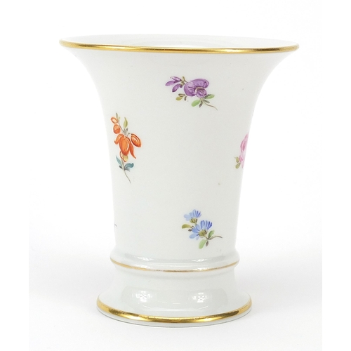 1518 - Meissen porcelain trumpet vase hand painted with flowers, numbered 952 to the base, 10cm high