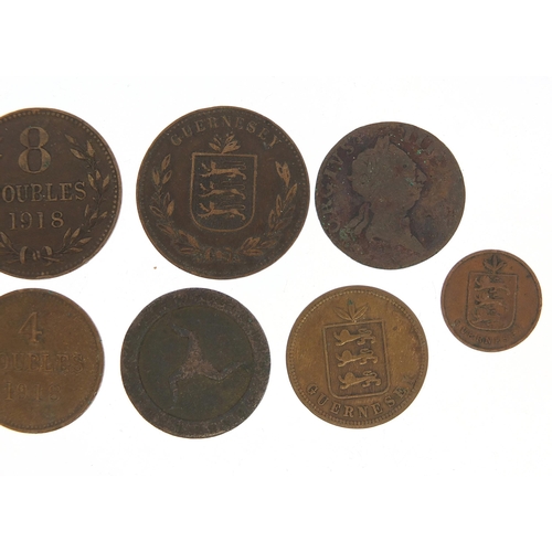 1367 - Group of antique British and world coins including 1918 eight doubles and a 1769 coin