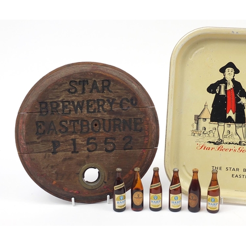 249 - Vintage and later breweriana including Star Brewery Eastbourne wooden plaque, tray and miniature bot... 