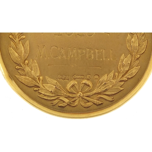 251 - Essex Motor Club 9ct gold jewel awarded to Malcolm Campbell, inscribed Westcliff 1920 M Campbell, wi... 