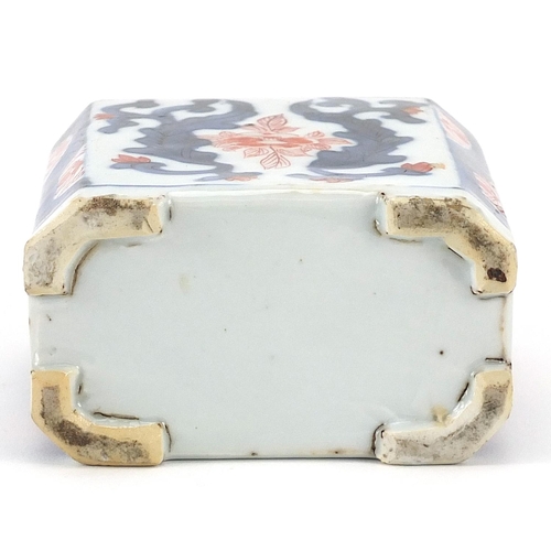 18 - Chinese porcelain tea caddy hand painted in the Imari palette with flowers, 11cm high