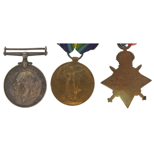 566 - British military World War I trio awarded to 3805PTE.E.E.SHOOSMITH.THE QUEENSR.