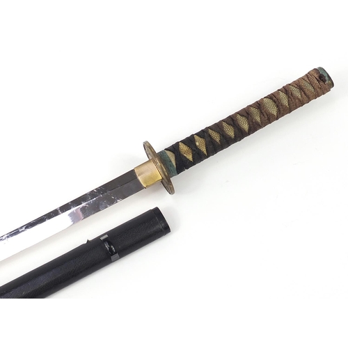 1871 - Japanese steel bladed sword and scabbard with shagreen design grip, 102cm in length