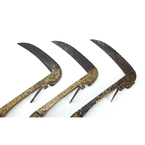 151 - Three Afghan folding Lohar knives with bone handles, each approximately 21cm in length when closed