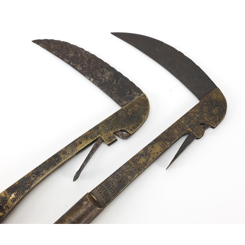 152 - Two Afghan folding Lohar knives with bone handles, each approximately 21cm in length when closed