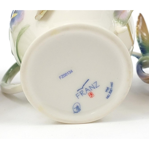 508 - Franz porcelain humming bird tea for one tea service, the teapot 18cm high