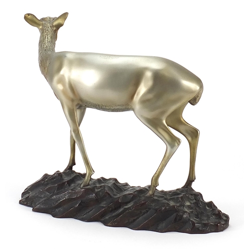 108 - George Lavroff, French Art Deco bronze and spelter sculpture of a deer, 30cm in length