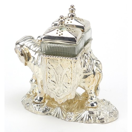 1210 - Novelty silver plated table cruet in the form of an elephant, 11cm high