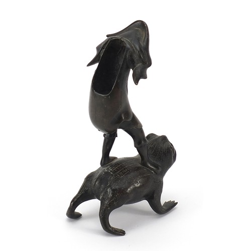 1223 - Japanese patinated bronze figural incense burner, 21cm high