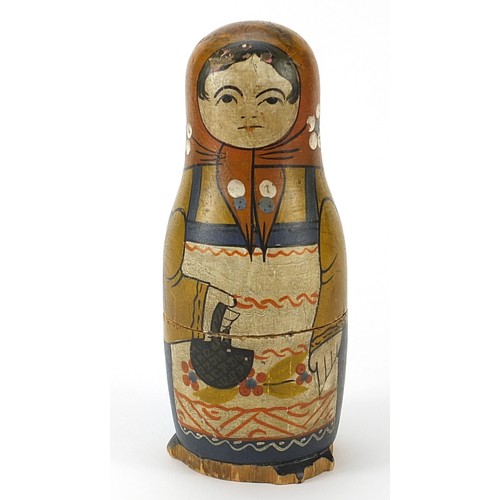 257 - Early Russian Matryoshka hand painted stacking dolls comprising twelve inter-fitting dolls, the larg... 