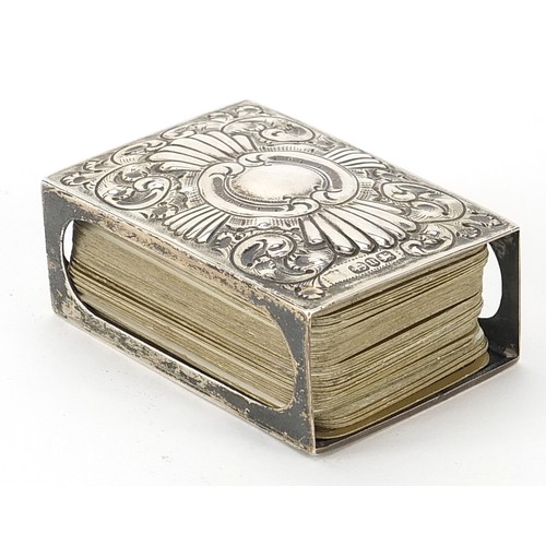 270 - Victorian silver matchbox case with embossed decoration, indistinct maker's mark Birmingham 1887, 7.... 