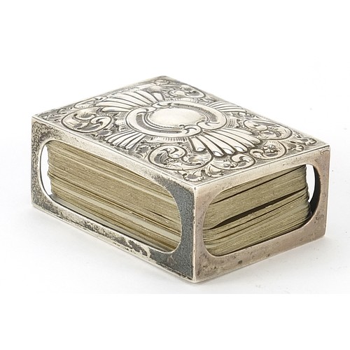 270 - Victorian silver matchbox case with embossed decoration, indistinct maker's mark Birmingham 1887, 7.... 