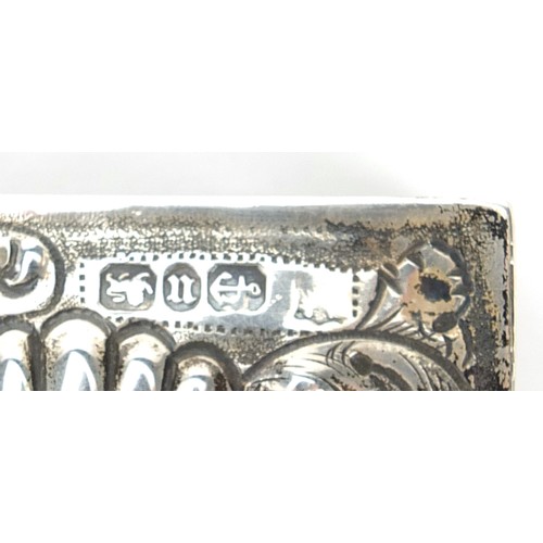 270 - Victorian silver matchbox case with embossed decoration, indistinct maker's mark Birmingham 1887, 7.... 